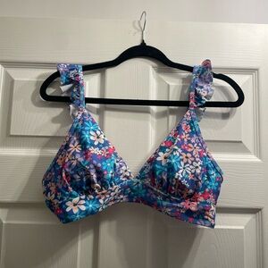 Cupshe Floral Blue and Pink Bikini Top